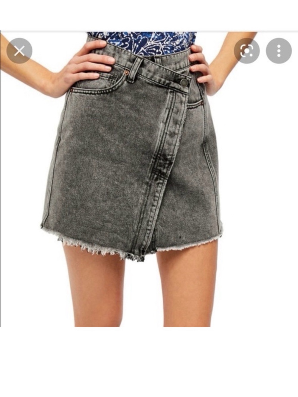 Free People Distressed Washed Gray Asymmetrical Denim Midi Skirt